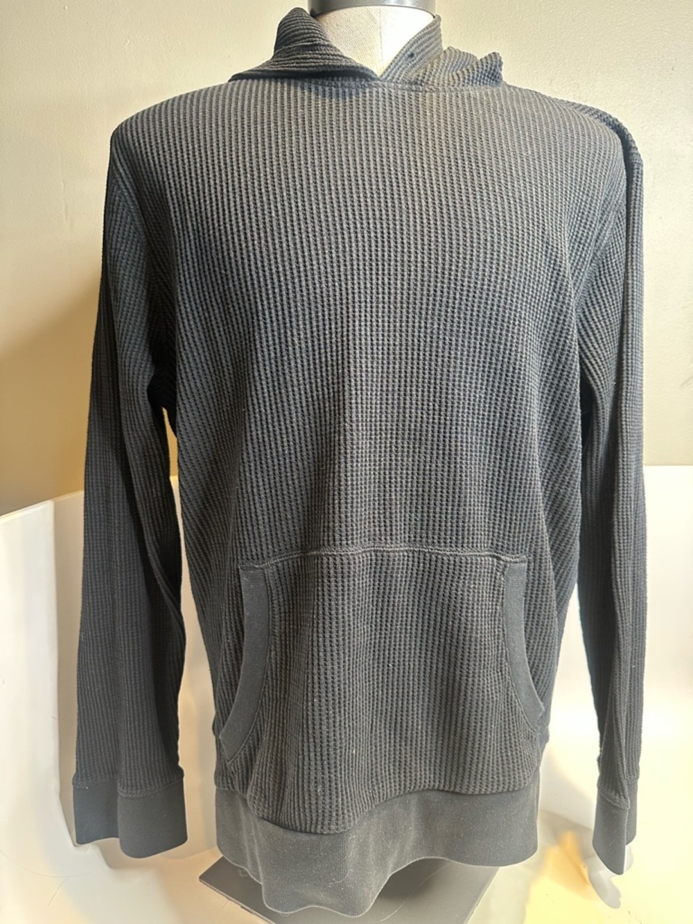 Express Charcoal Waffle-Knit Crewneck Hoodie